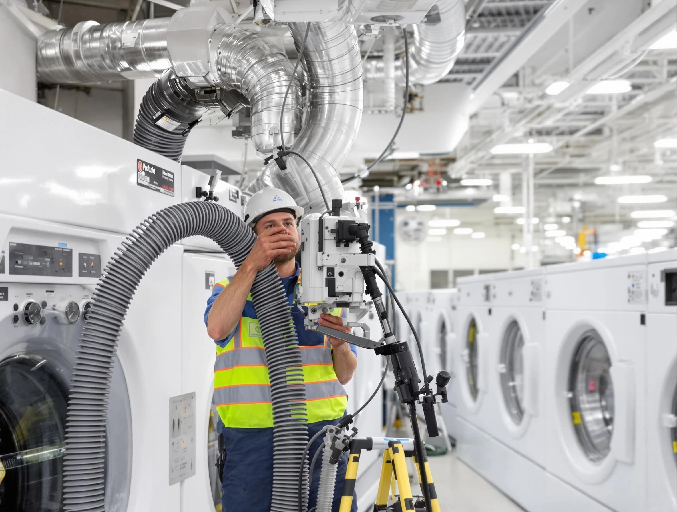 Hingham Dryer Vent Cleaning team performing commercial-grade dryer vent cleaning at a business facility in Hingham