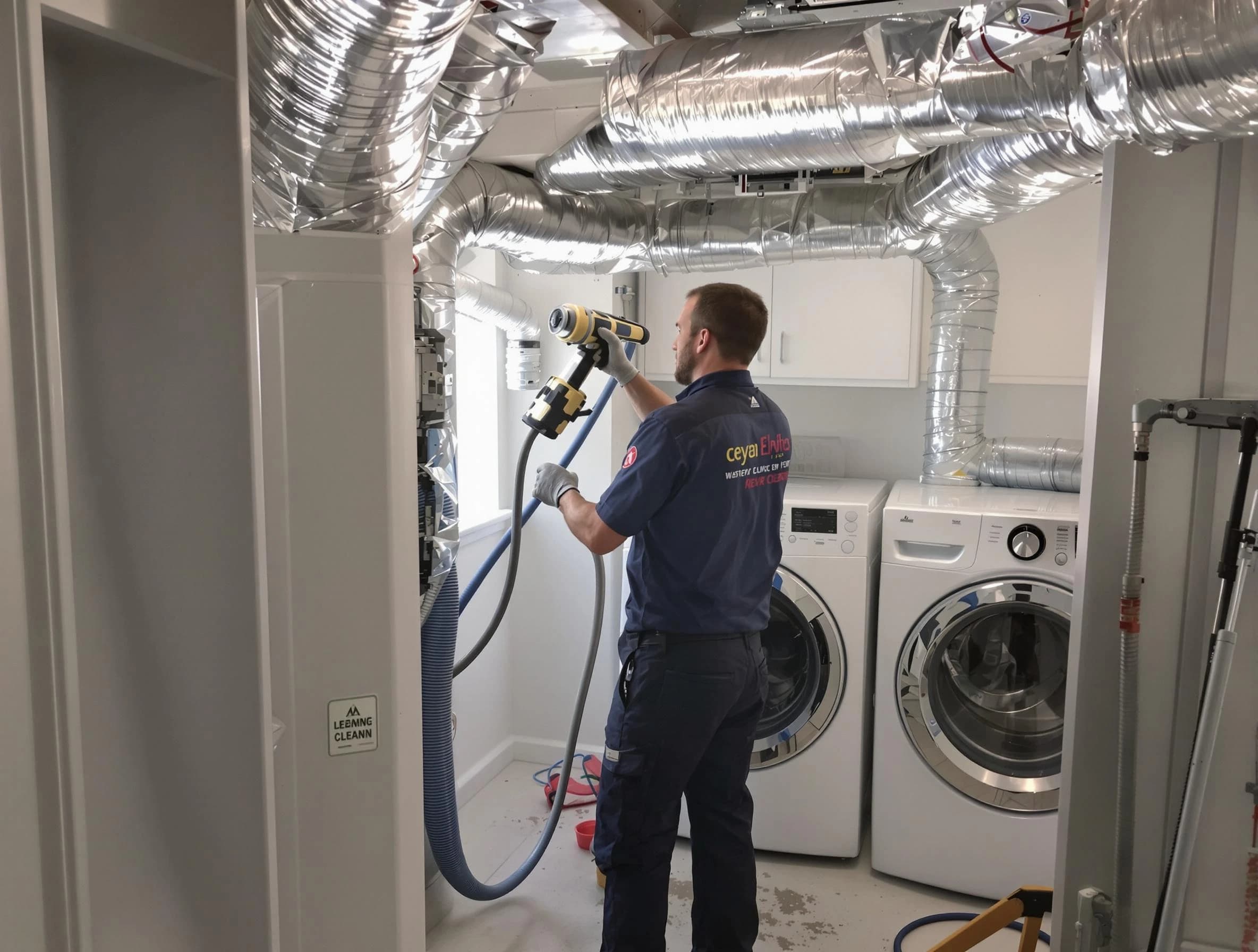 Hingham Dryer Vent Cleaning specialist using advanced equipment for thorough duct cleaning in Hingham