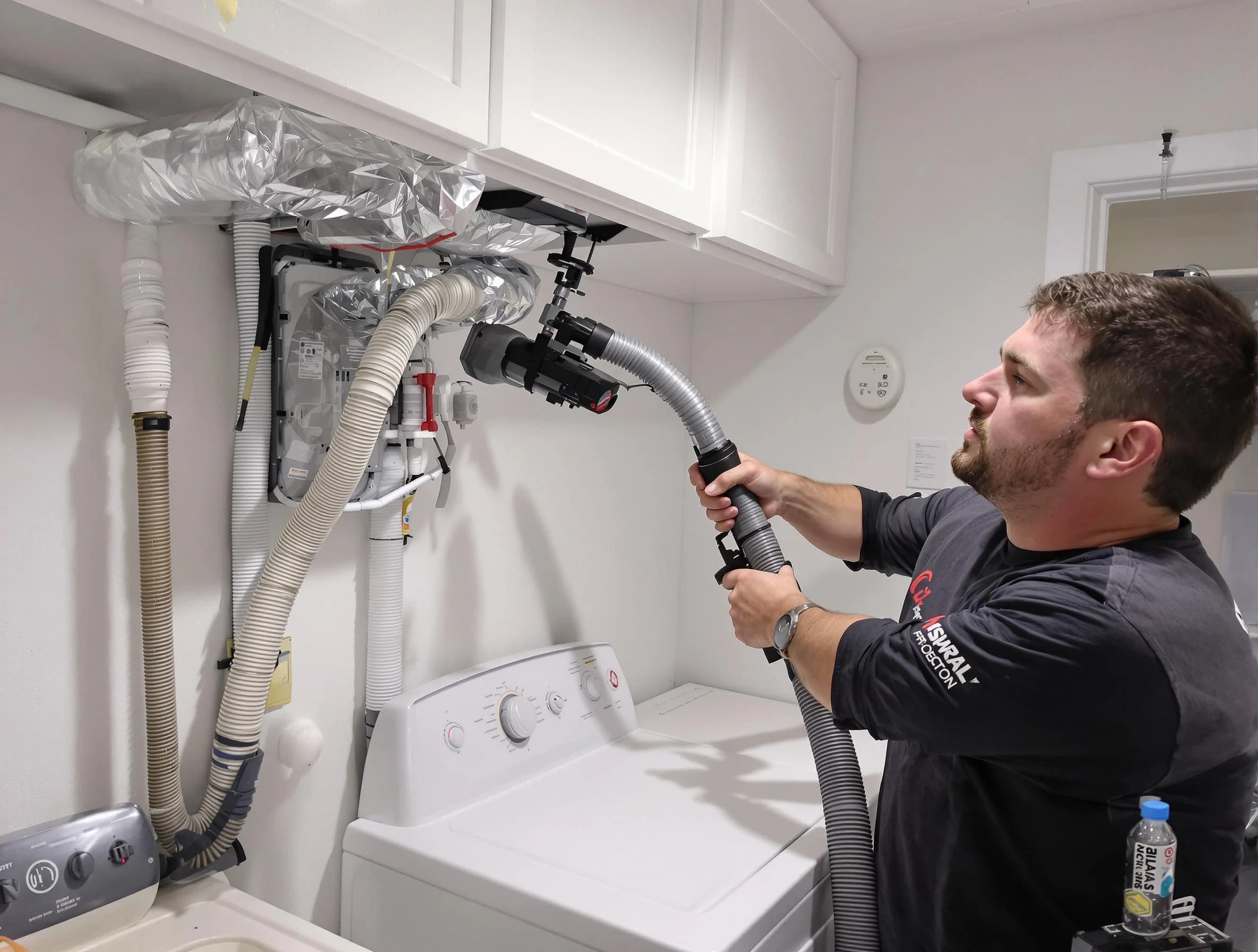 Hingham Dryer Vent Cleaning certified technician performing safety-focused gas dryer vent cleaning in Hingham