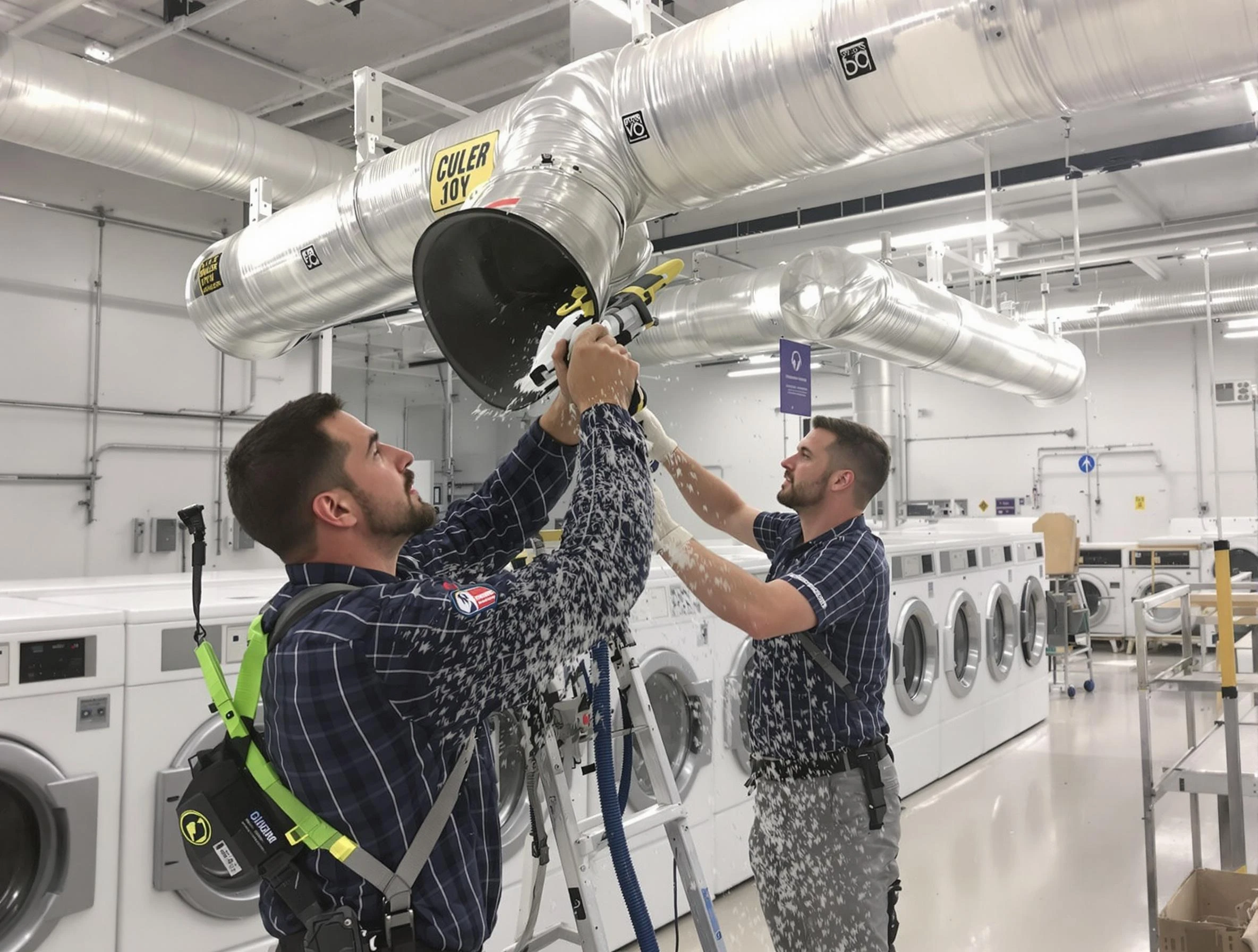 Hingham Dryer Vent Cleaning team performing large-scale commercial dryer vent cleaning in Hingham
