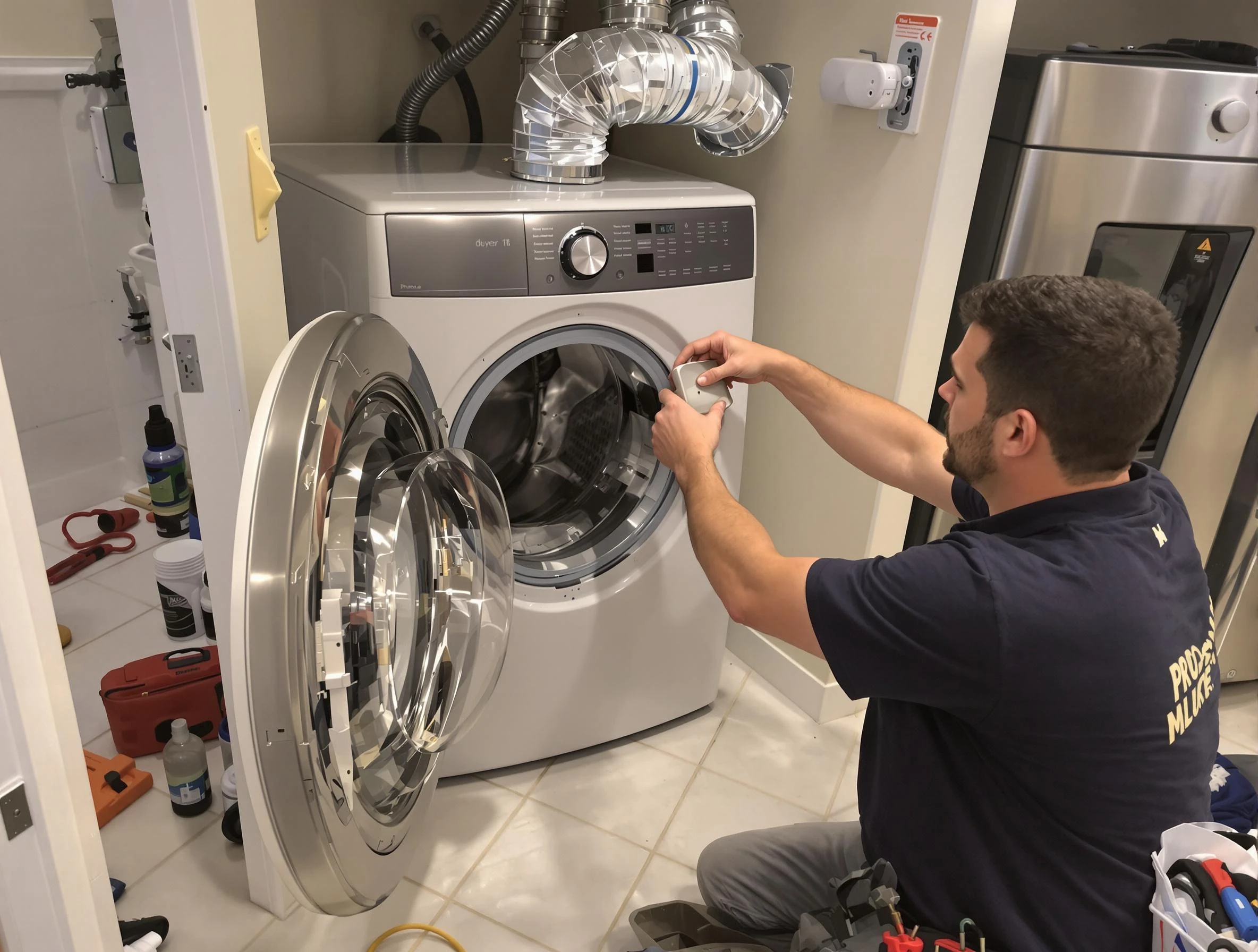 Hingham Dryer Vent Cleaning technician performing precise dryer vent hose installation in Hingham
